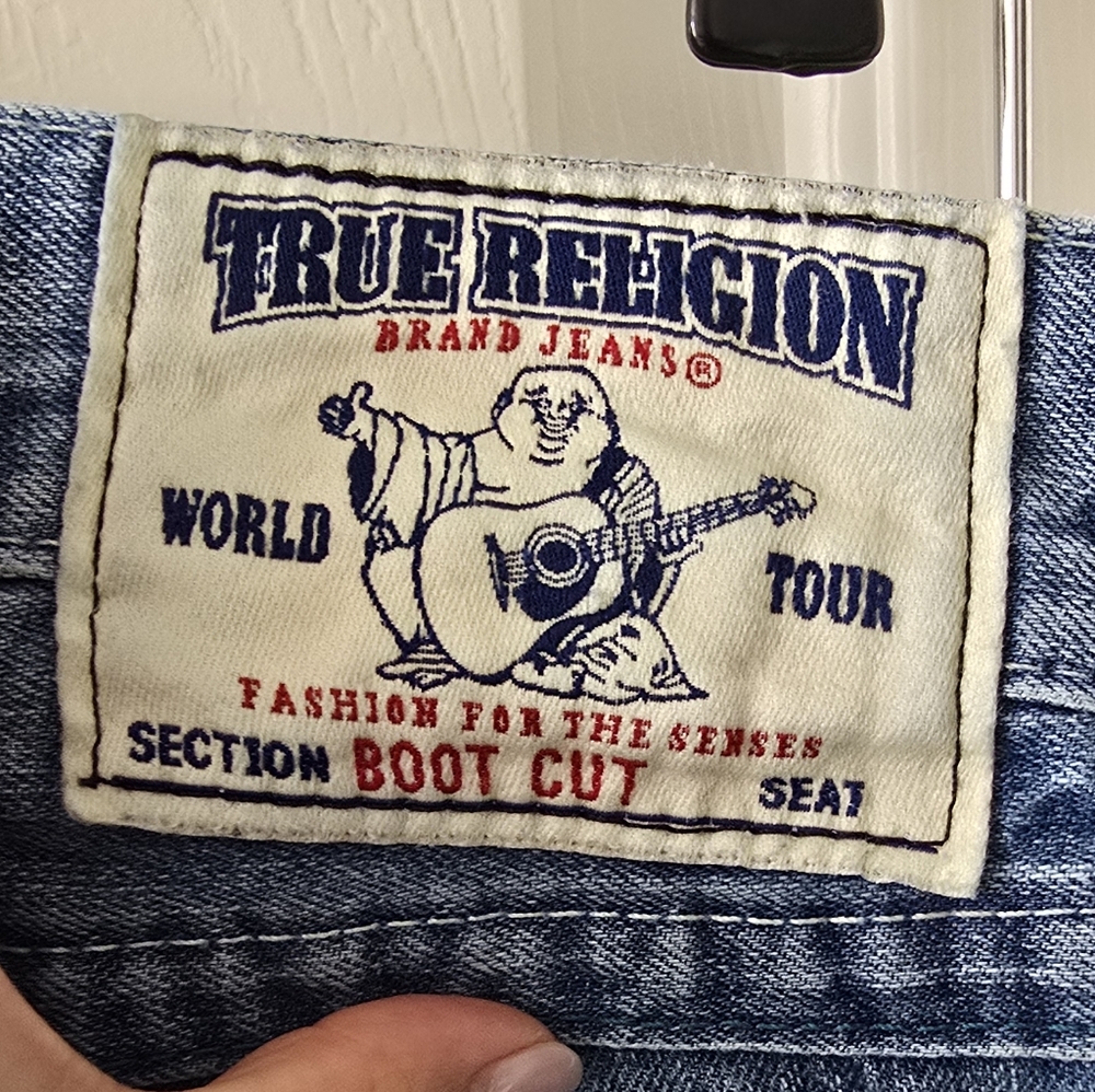 True Religion Mens Boot Cut Jeans Size 29 Blue Flap Pocket Y2K